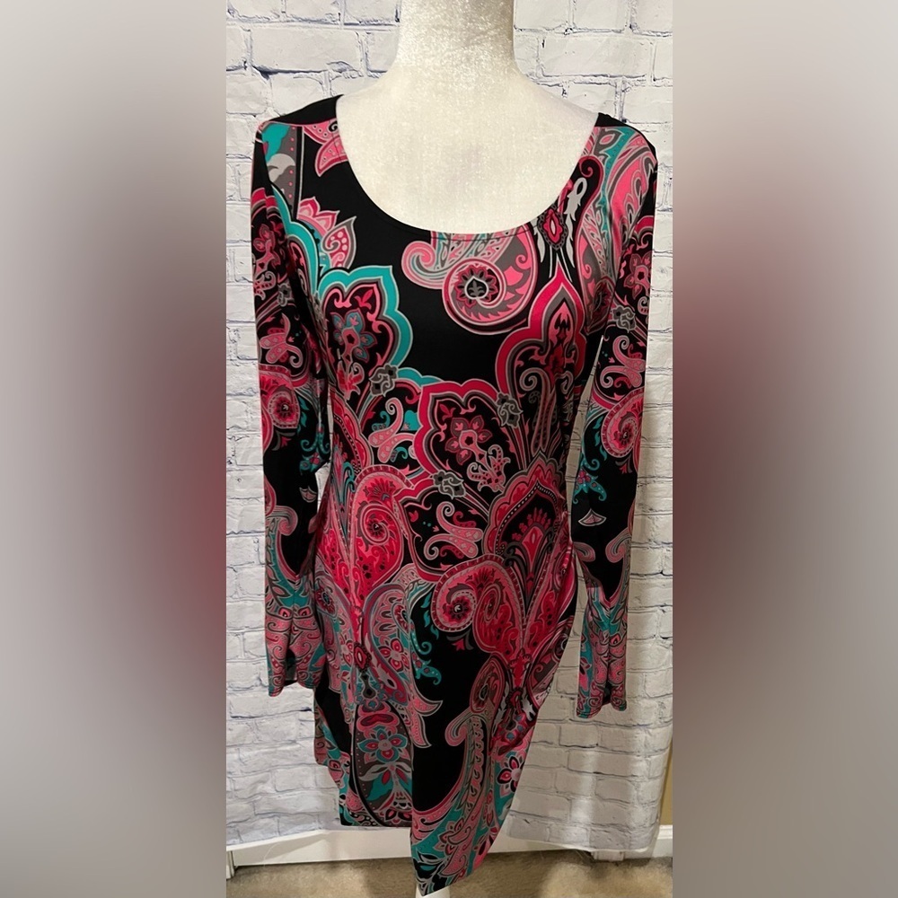 INC International Concepts Pink Jungle Green Black Paisley Sheath Dress Size XL